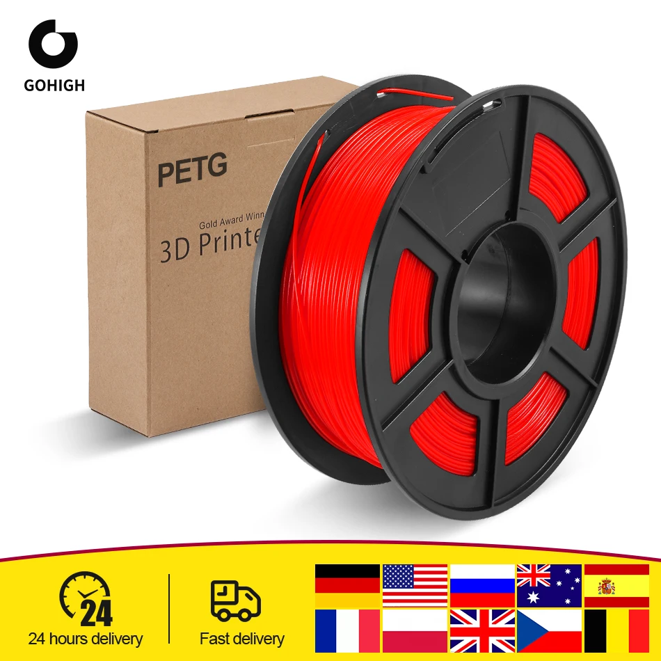 

GOHIGH PETG Filament 1kg 1.75mm Diameter Tolerance +/-0.02mm 320m/Roll 100% No Bubble High Strength FDM 3D Printer Material