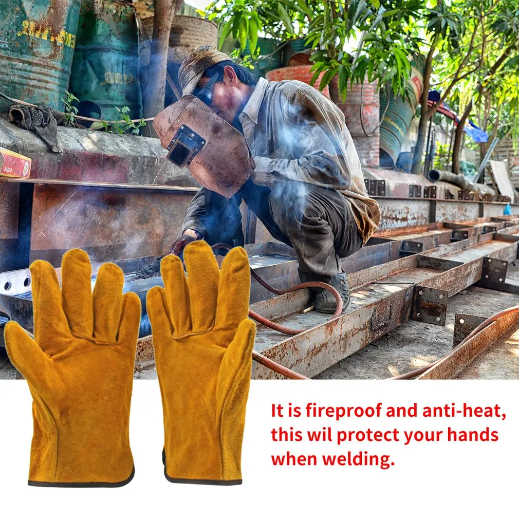 

A Pair/Set Fireproof Durable Cow Leather Welder Gloves Anti-Heat Work Safety Gloves For Welding Metal Hand Tools