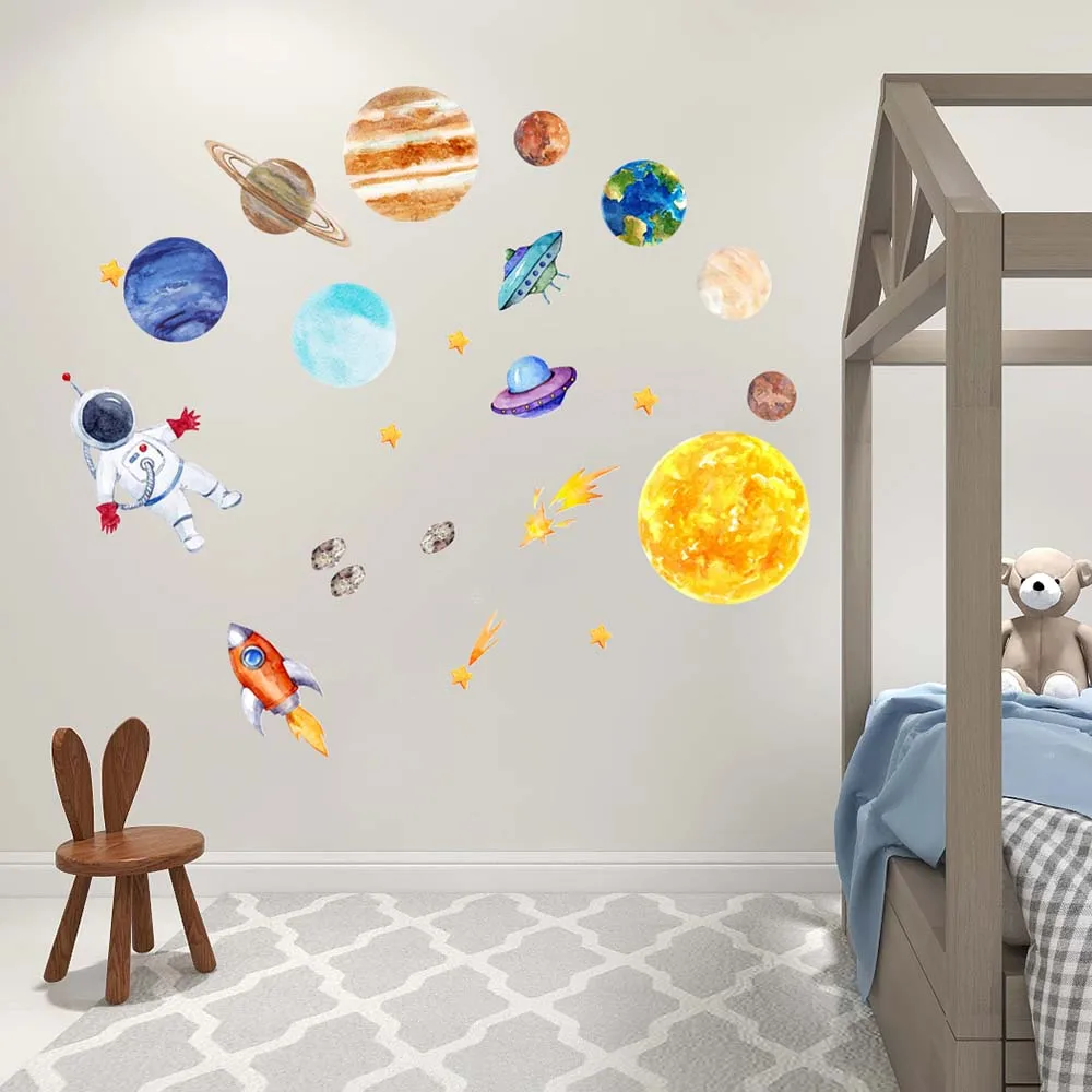 Мультяшная Настенная Наклейка на солнечную систему с планетами декор для