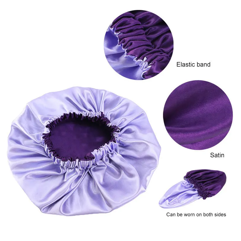 

Fashion Satin Nightcap Elastic Wide-Brimmed Double Layer Sleep Cap Folding Turban Solid Color Muslim Hat Casual Head Protect