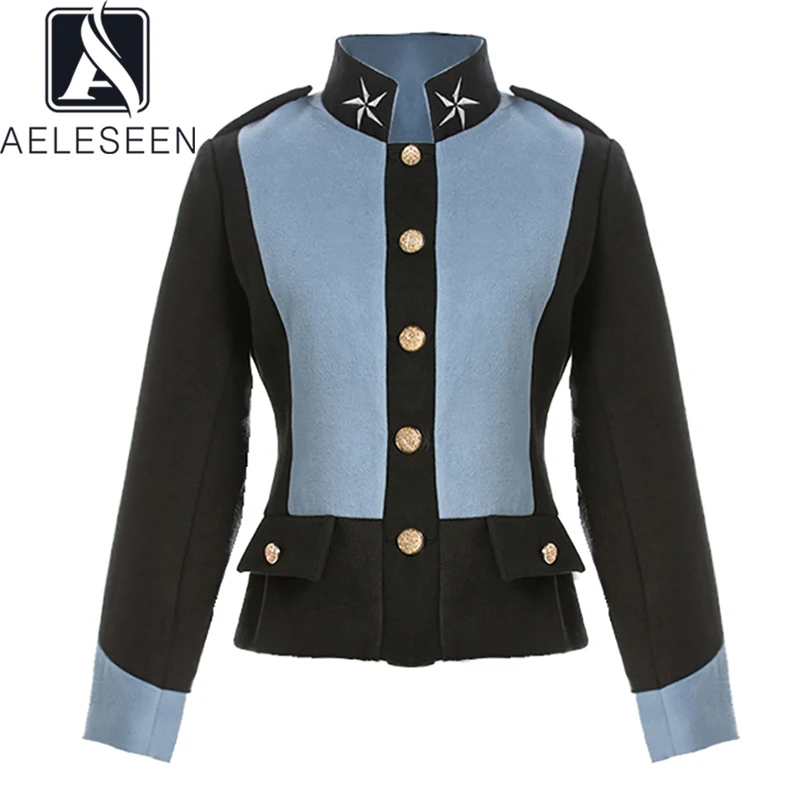 

AELESEEN 2021 Autumn Hot Model Short Jacket Women Casual Wearing Single Breasted Botton Stand Collar Print Top On Sale