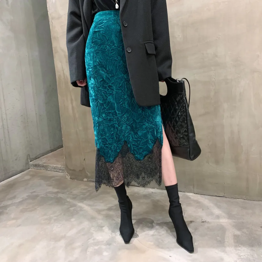 Женская длинная юбка-карандаш Hzirip мягкая бархатная офисная юбка с высокой талией