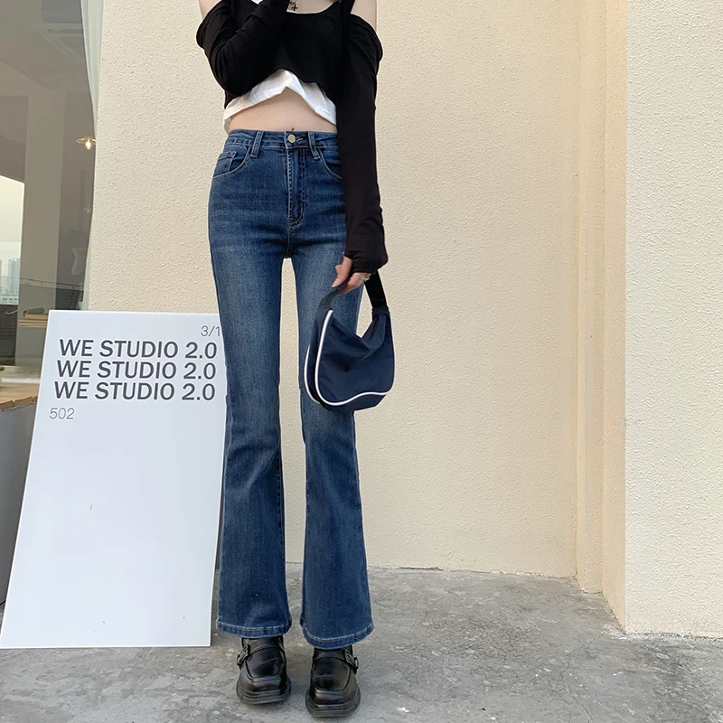 

2021 Spring Autumn New Korean Version Of Thin High-Waist Stretch Jeans Slim All-Match Straight-Leg Wide-Leg Pants Women8030