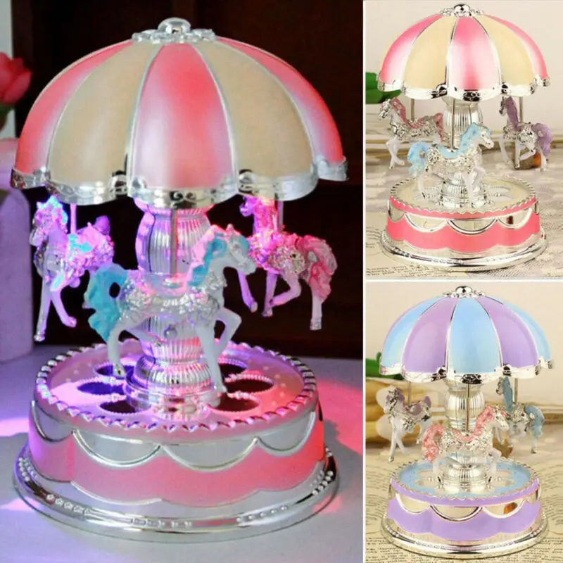 

Vintage Horse Carousel Music Box Kids Toys Flash Light Musical Birthday Gifts US