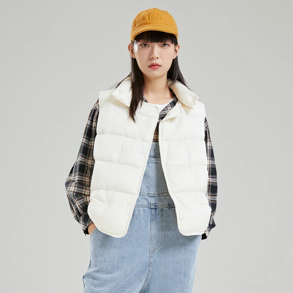 Metersbonwe Ultralight Down Vest Women Winter New Ladies Thin Concise Down Vest White Duck Down Coat Brand Winter Tops Outerwear