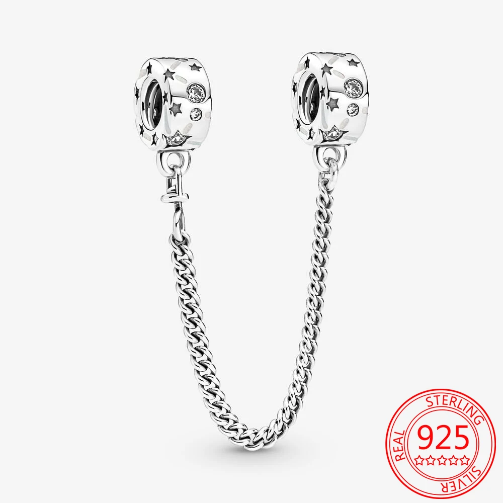 

S925 Sterling Silver Galaxy Constellation Daisy Safety Chain Charm Fit Pandora 3mm Bracelet DIY Jewelry Gift