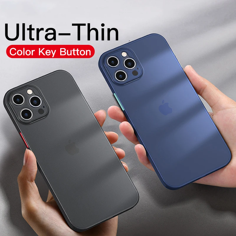 

Transparent Matte Bumper Color Button Phone Cases For iPhone 12 11 12Pro Max XR XS Max X 7 8 Plus 12Mini 12Pro Ultra Thin Cover