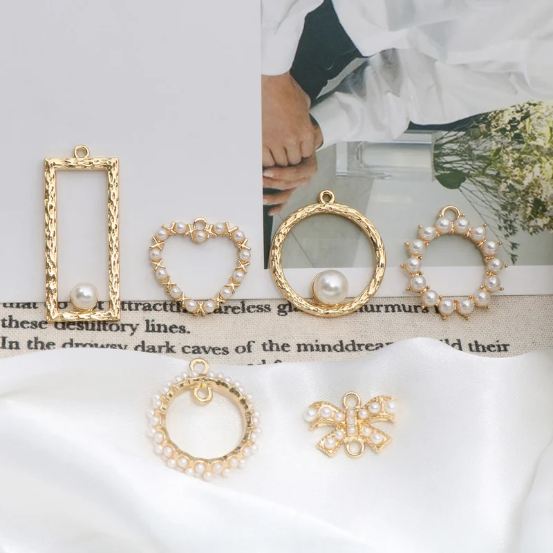 

Vintage Elegant Imitation Pearl round Lovely Bow Alloy Pendant DIY Handmade Ornament Earrings Accessories Material