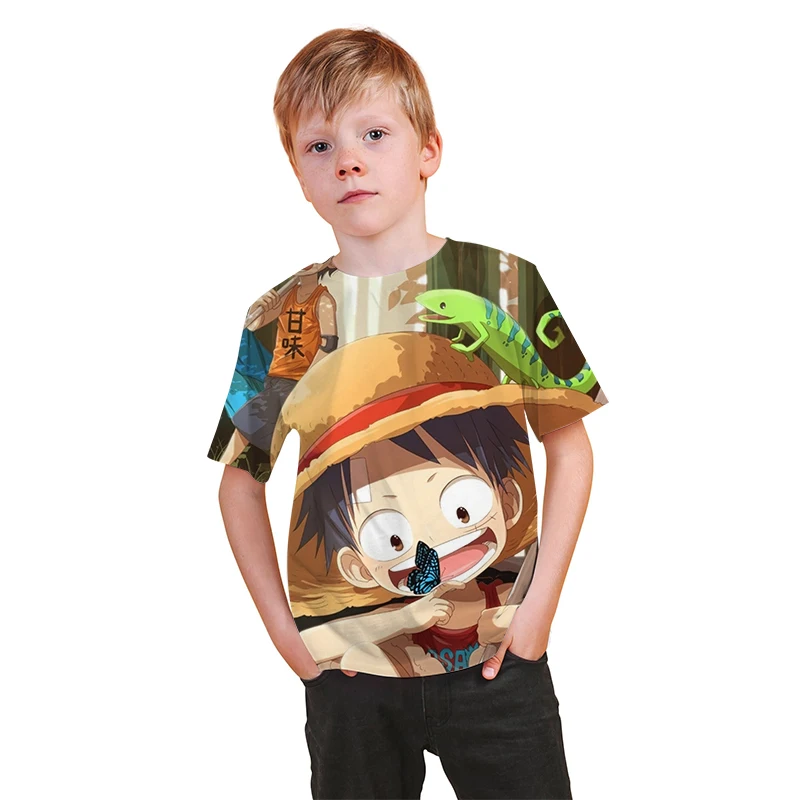 

3D cartoon one piece children T shirt summer high quality boys girls lufei T-Shirts Kids Summer Casual Clothes For Toddler