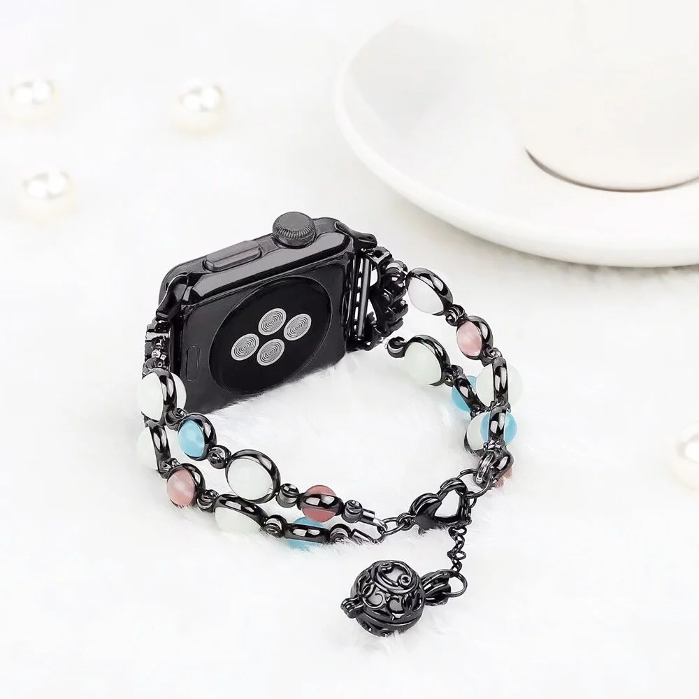 

Luminous beads Handmade Elastic Stretch Beaded Women Girls Bracelet for Apple Watch SE Band Series 6 5 4 3 Strap 44mm 40mm 38mm