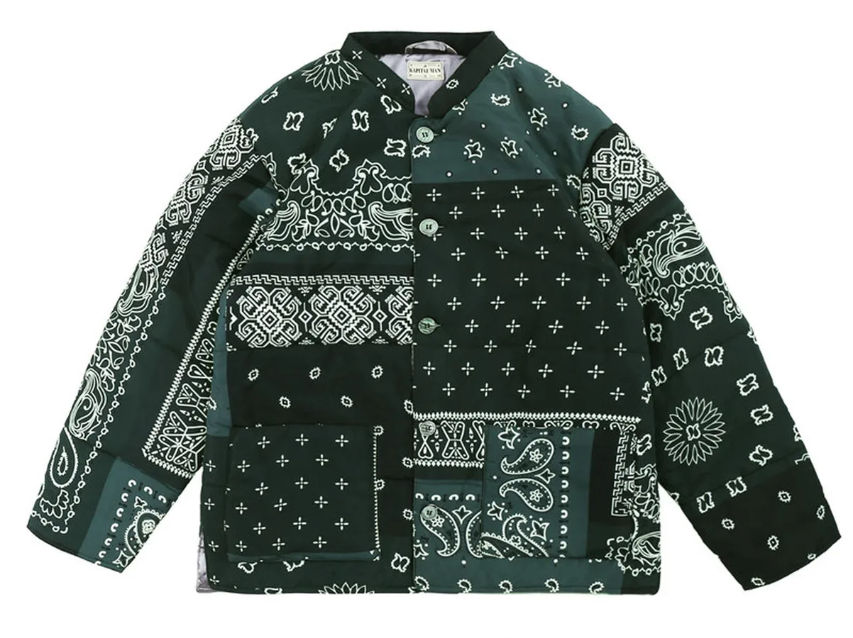 

Keep Warm Cashew Flower Printing KAPITA PUFFER JACKET Men Women Fashion Casual Stand Collar Bread Coats Outerwear