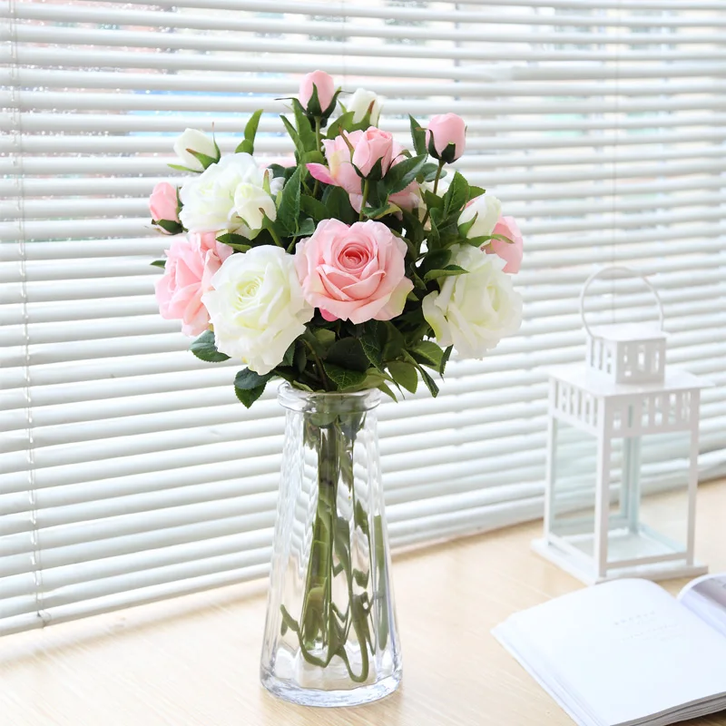 2 Heads Fake Roses Branch Flores High quality Artificial flowers Bouquet Plastic Silk Flowers Bride For Home Wedding Decor | Дом и сад