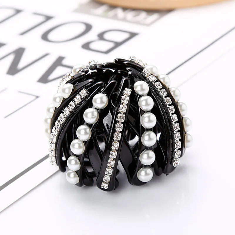 

New Pearl Bird Nest Expanding Hair Claws Fashion Hair Accessories for Women Ponytail Horsetail Buckle Hair Clip Zircon Hairpins