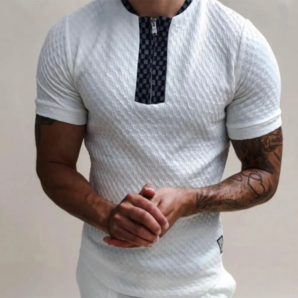 

Fashion Polo Shirt For Male Clothes Summer New Oversize Men Polo Shirt Zipper Knitted Jacquard Loose Short Sleeve Streetwear Top