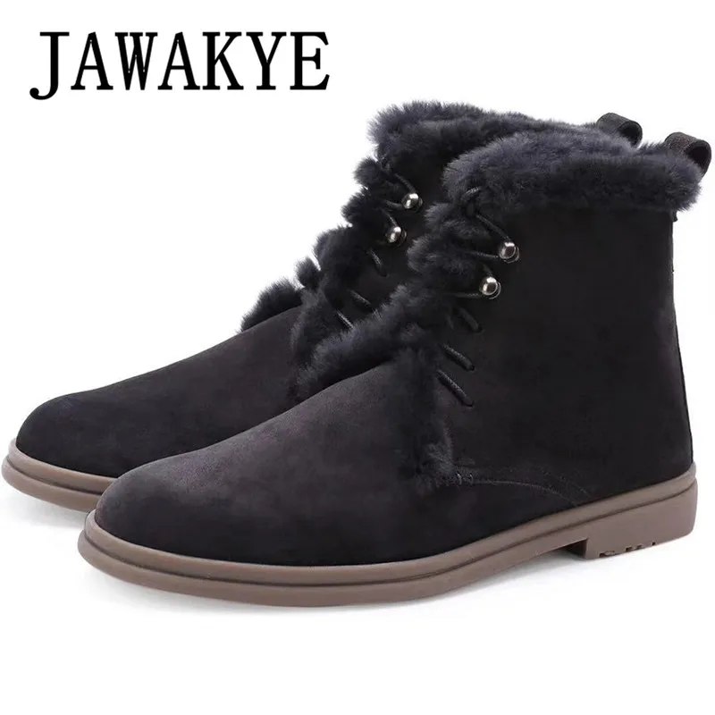 Мужские зимние ботинки с круглым носком на плоской подошве ботильоны из