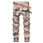 Мужские прямые джинсы с принтом дракона и тигра, размеры 30-38