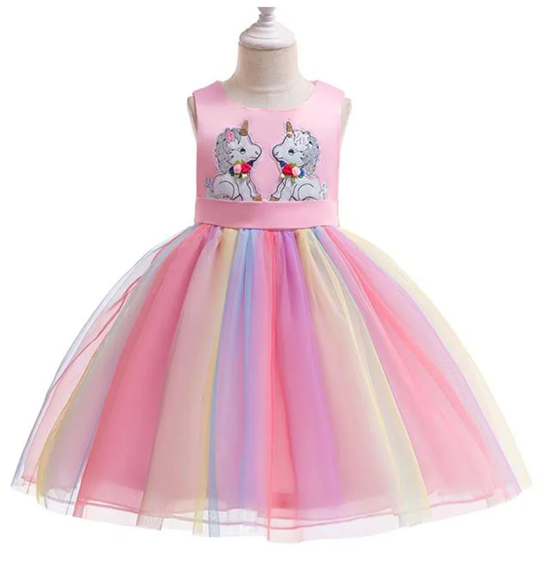 Платье для девочек нарядное платье с единорогом Детские платья из 2 предметов
