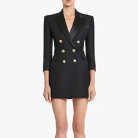 new high quality fashion 2021 runway designer dress womens 34 sleeve double breasted metal buttons notched collar dress