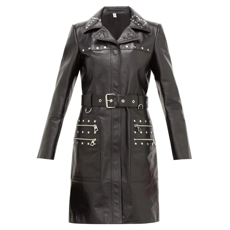 Длинное женское пальто весенняя куртка с поясом из натуральной кожи новый бренд