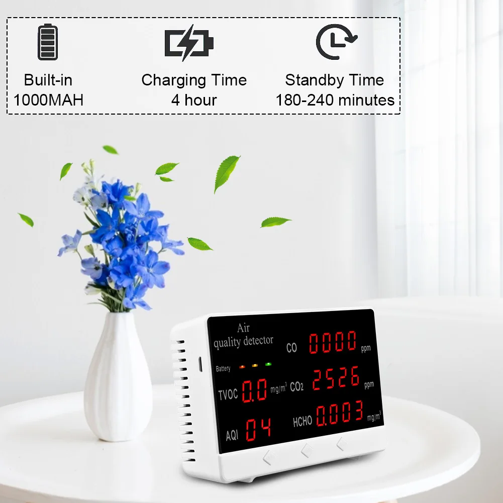 Крытый Открытый HCHO TVOC CO2 CO данных в реальном времени портативный домашний офис