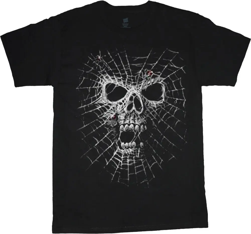 

Spider Web Skull Fashion Print Men's Summer Cotton O Collar T Shirt