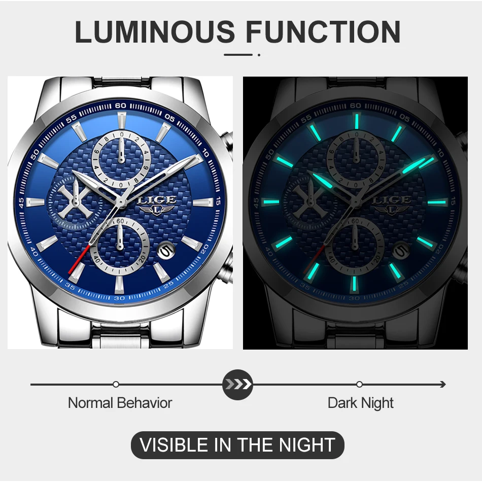 LIGE спортивные часы для мужчин светящиеся кварцевые с указкой самолета