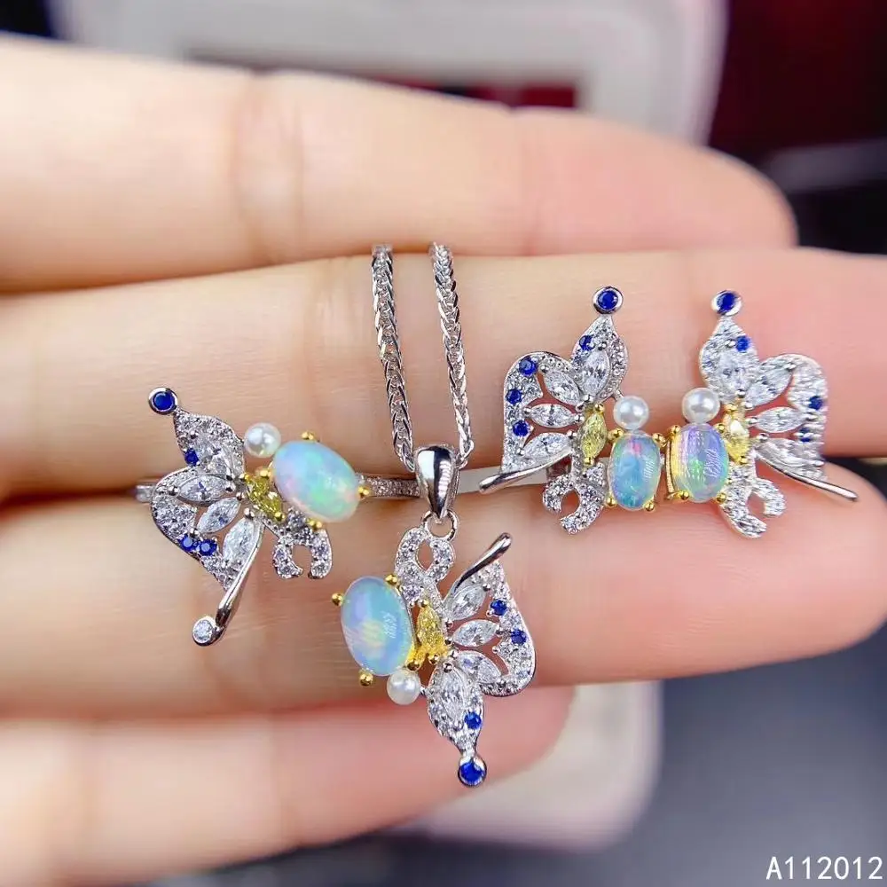 

KJJEAXCMY fine jewelry natural opal 925 sterling silver classic girl gemstone pendant necklace earrings ring set support test