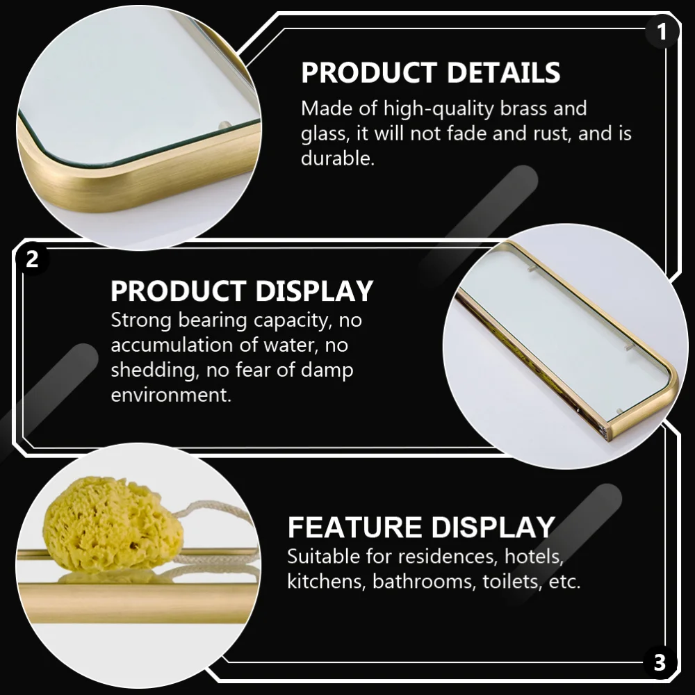 

1 Pc Bathroom Glass Storage Rack Wall Hanging Shelf (Light Brown, Bronzed)