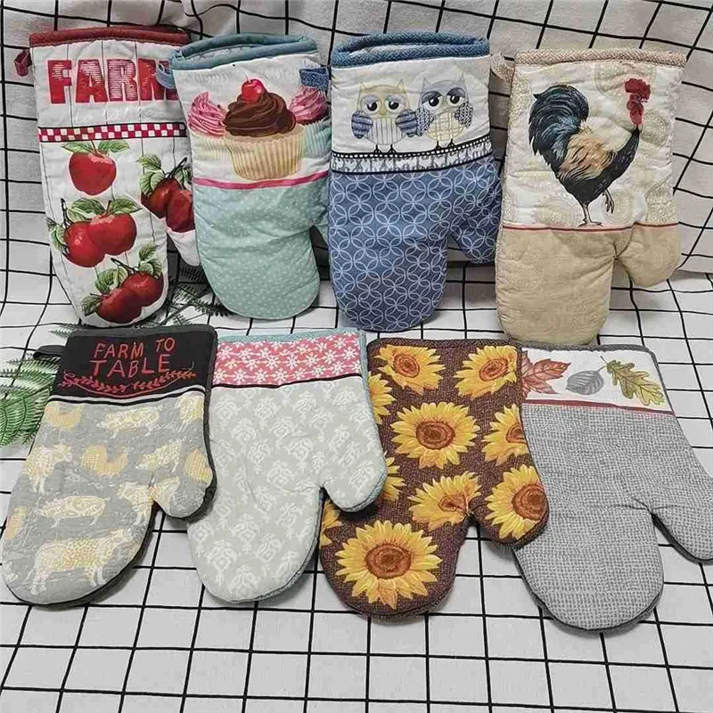 

17x28cm Cotton Colorful Printed Thicken Pastoral Style Oven Kitchen Baking Tool Insulation Glove