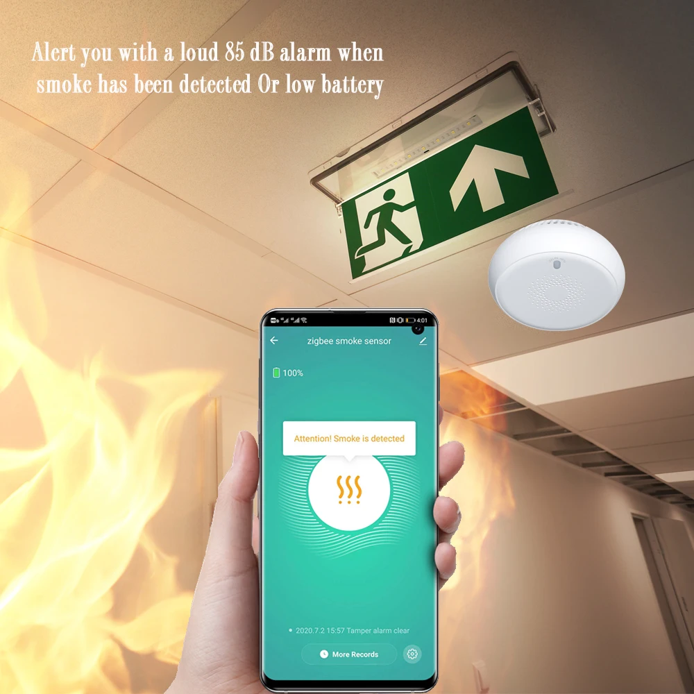 Tuya Smart датчик дыма Zigbee Сенсор Смарт домашняя система охранной сигнализации
