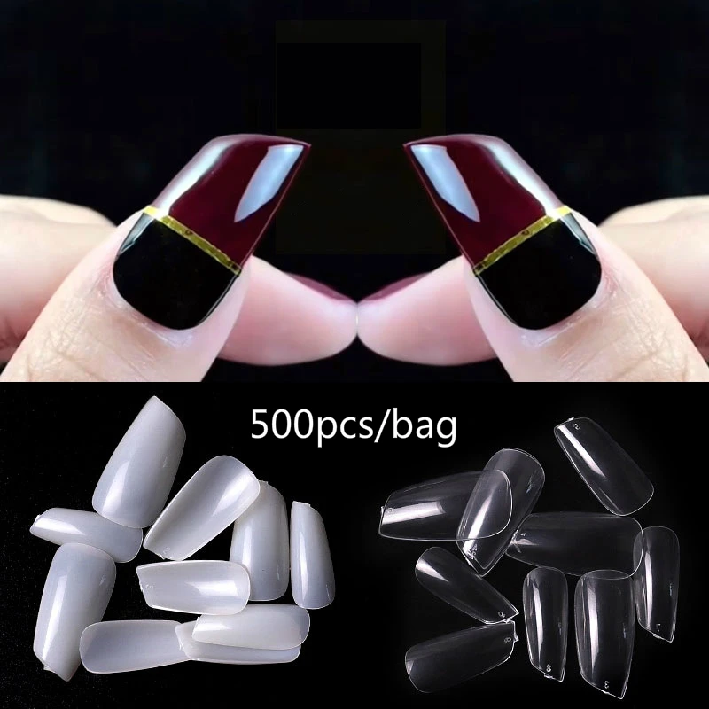 500 шт./пакет наклонная накладные ногти полное покрытие ногтей Натуральный