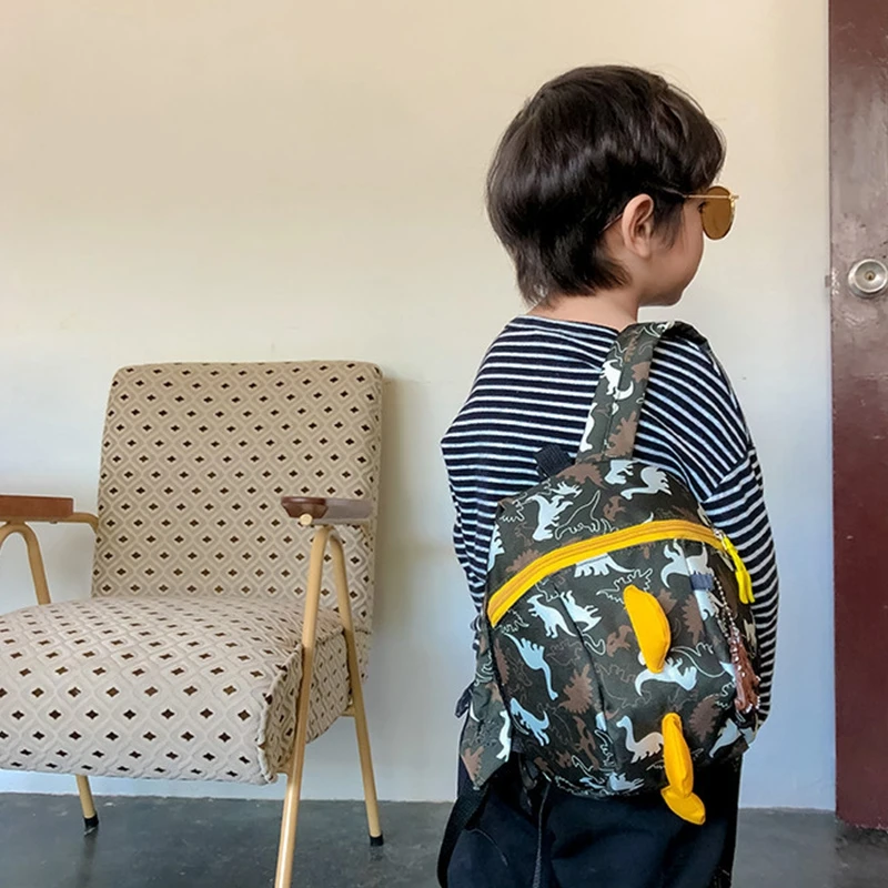 

Children's Casual Canvas Backpack Anti-lost School Bag Boys' Dinosaur Print Backpack