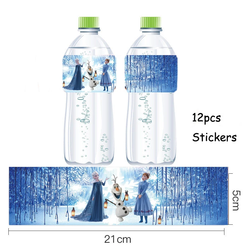 Magrise 12 Uds tem&aacute;tico de Frozen cumplea&ntilde;os pegatina para fiesta Elsa Anna copo de nieve fiesta botella de agua Mineral etiqueta primero 1st cumplea&ntilde;os Suppli-1