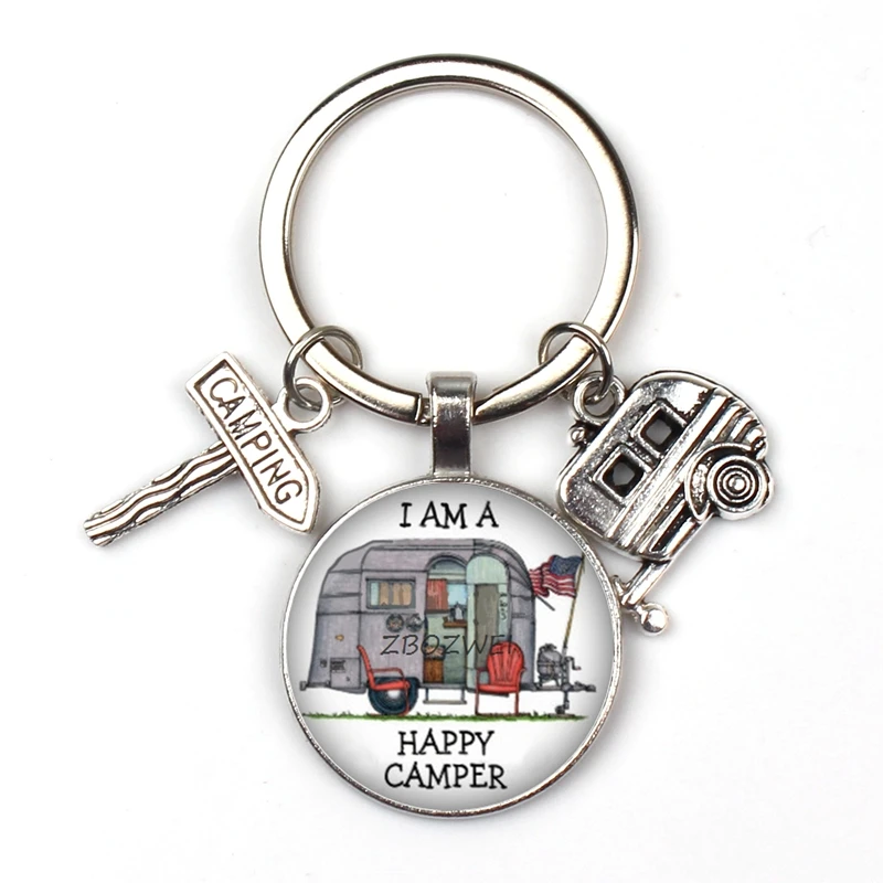 8 Счастливый Отдых милые туристический автомобиль я лагерь camper ключ дорожный знак брелок со стеклянным кабошоном путешественник цепочка для ключей «богиня»; - Цвет: 8