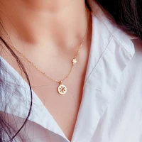 925 sterling silver gold plated necklace for women glossy round hollow snowflake pendant clavicle chain simple fashion jewelry