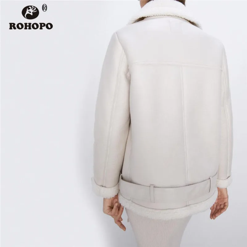 ROHOPO искусственная кожа флис моторная куртка градиентная молния воротник с