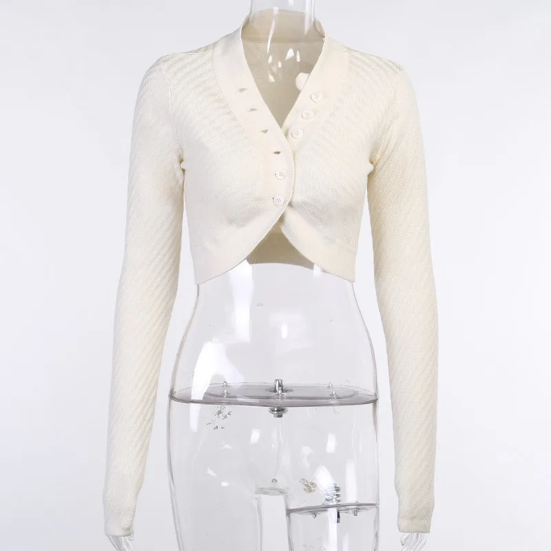 

CHRONSTYLE 2020 V-neck Casual Knitted Sweaters Cardigan Women Long Sleeve Single Breasted Slim Holiday Sexy Elegant Knitwear Top