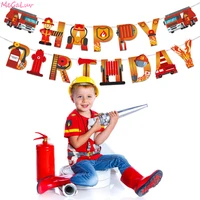 firefighting education theme decoration kids happy birthday banner disposable tableware fireman party supplies