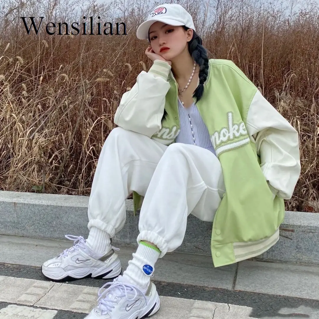 

Oversized Jacket Women Harajuku Baseball Uniform Coat Vintage 2021 Korean Windbreaker Loose American Streetwear Student Coats