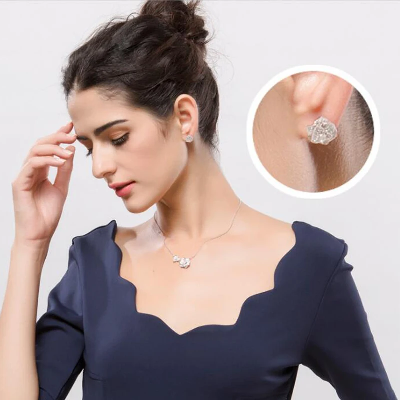 

2021 New Cubic Zirconia Small Rose Flower Gold Color Stud Earrings for Women Girl Fashion Wedding Party Jewelry Boucle D'oreille