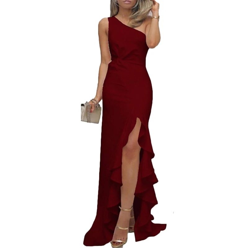 Элегантное Длинное платье на одно плечо летнее женское с рюшами официальное