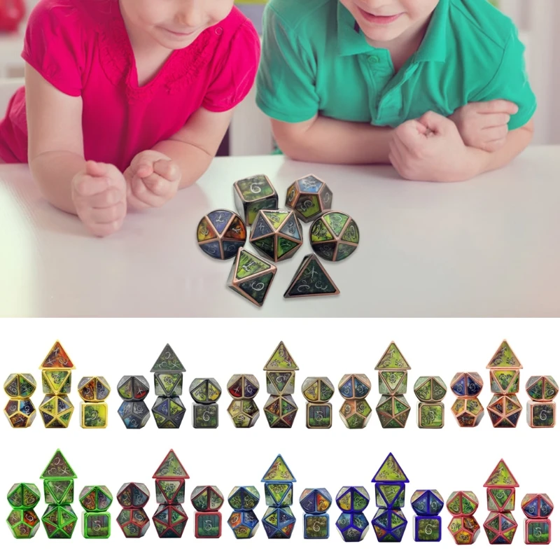 

7pcs Делюкс металлические игральные кубики многогранные кубик для настольной игры Набор для друзей вечерние ролевая игра MTG Q84C
