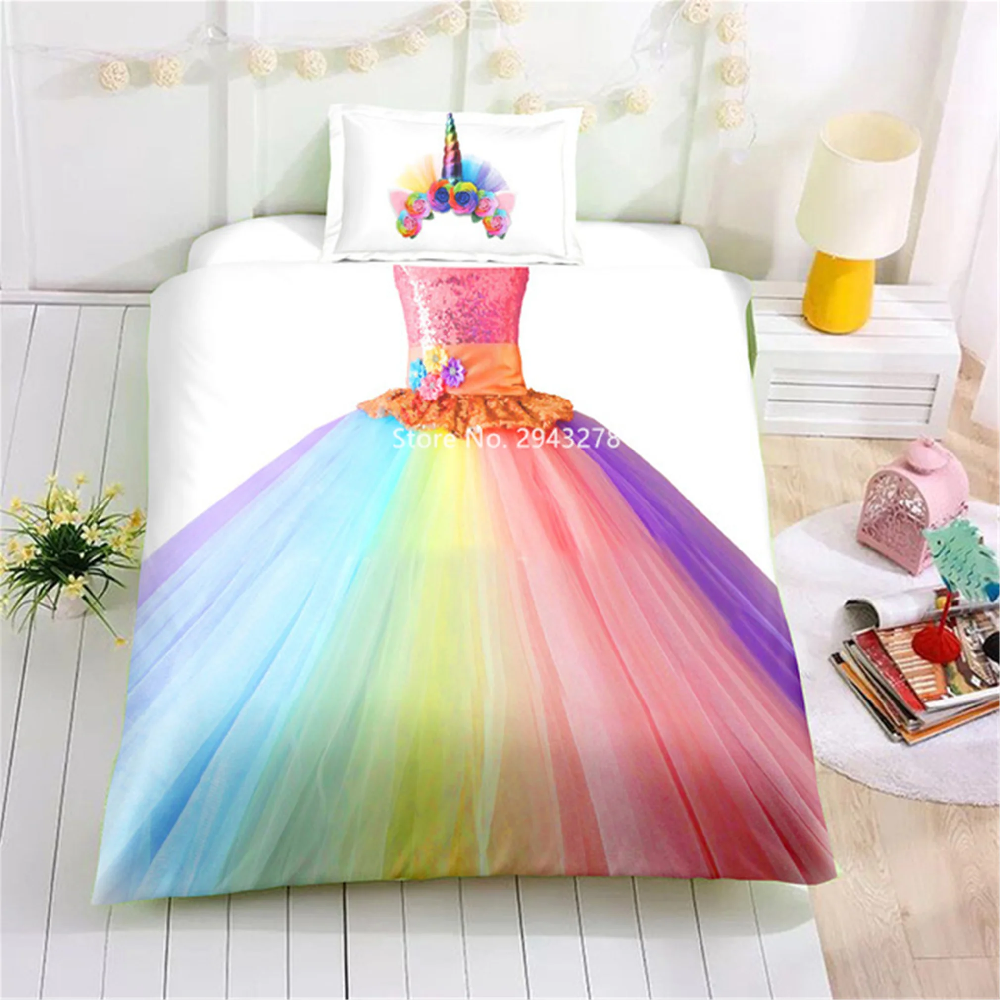 Home Textile Creative Personality Pink Princess Dress Pattern Children's Duvet Comforter Pillowcase Bedding Bedroom Decoration