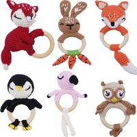 1pcs baby wooden teething rings cute animal rattle soother bracelet infant teething nursing soother baby teethers accessories