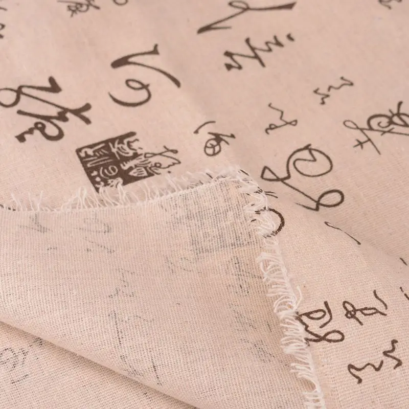 Ткань из хлопка и льна QUANFANG с принтом китайских иероглифов для самостоятельного
