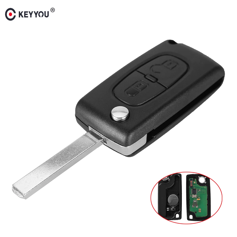 

KEYYOU 2 Buttons Flip Folding Auto Remote Car Key Shell Case For Peugeot 207 307 308 407 807 433MHz ID46 Chip VA2 Blade CE0536