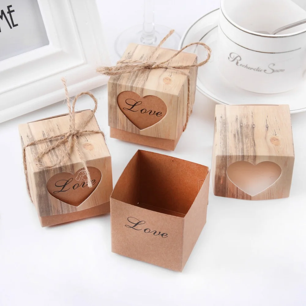 Романтическая винтажная коробка для конфет в форме сердца из крафт-бумаги с