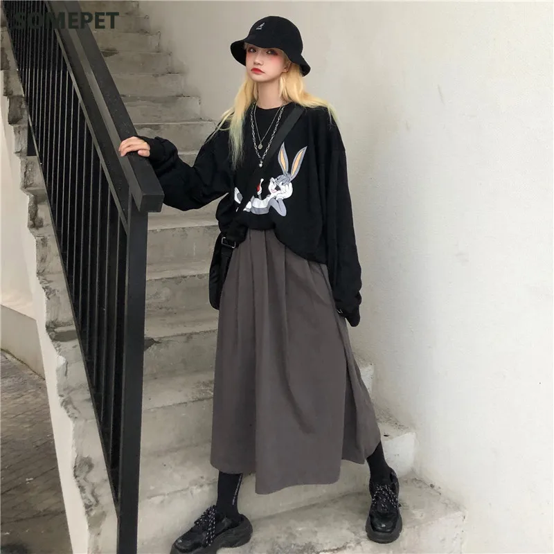 

Long Skirt Women Solid Simple All Match High Waist Skirts Womens Korean Fashion Females Casual Comfortable Vintage Harajuku Soft