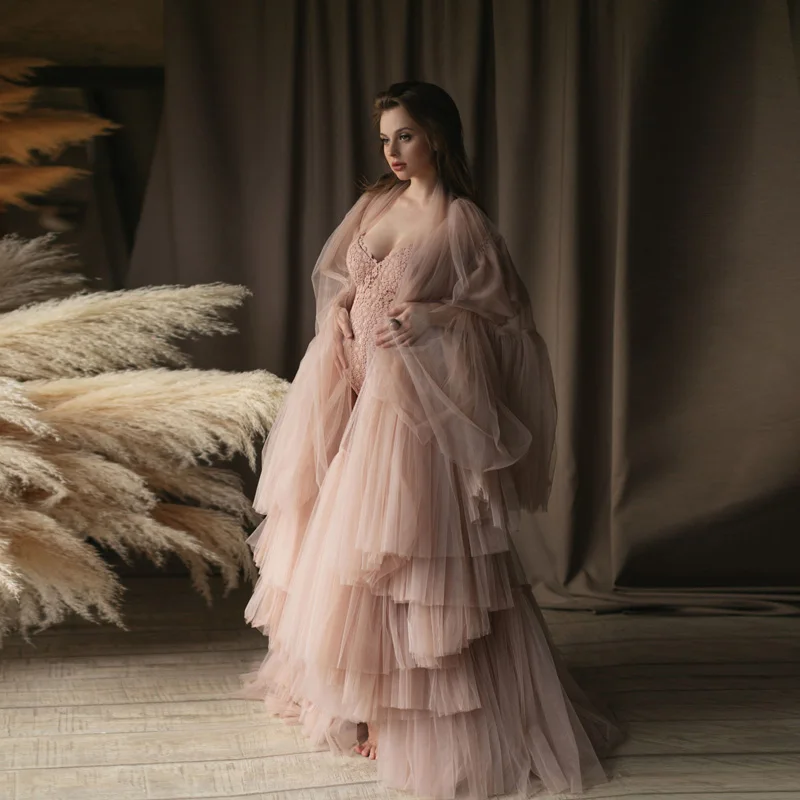 

Модное женское Пышное Тюлевое платье с верхним слоем, свадебное Тюлевое платье для беременных, прозрачное Тюлевое платье с оборками для фот...