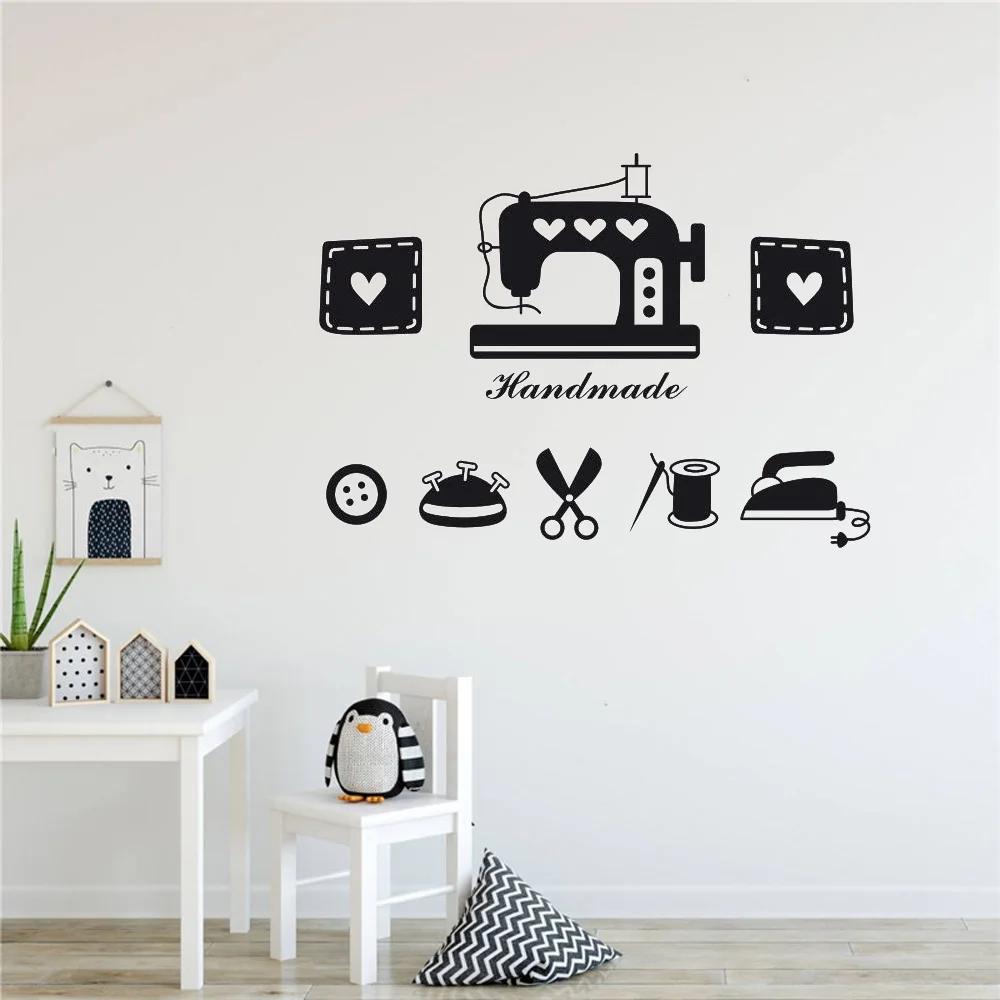 

Sewing Shop Wall Sticker Sewing Machine Window Poster Iron Button Scissors Wall Vinyl Decals Clothing Store Decoration